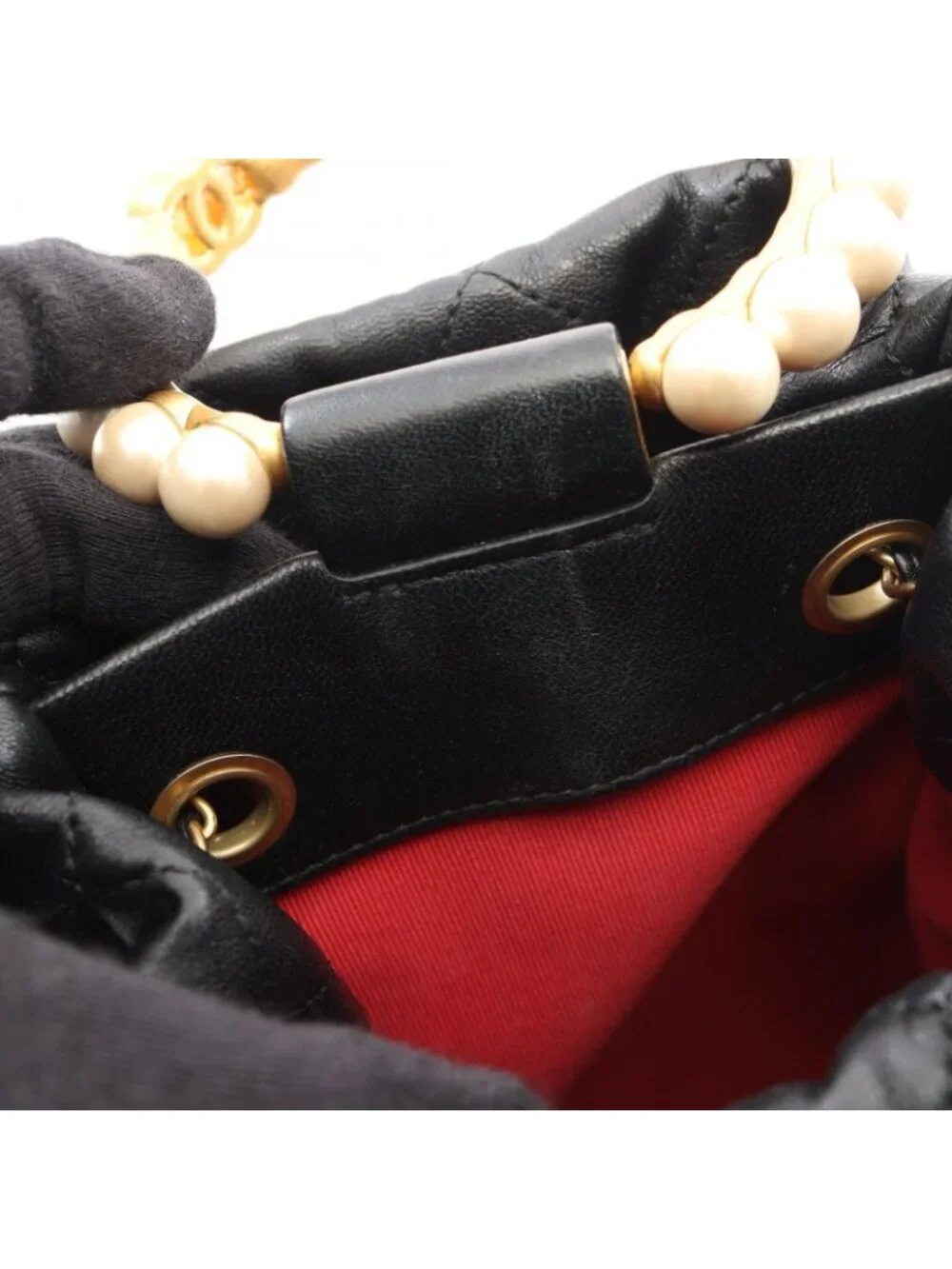 Chanel Shoulder Bag Quilted 2-Way Black Leather Pearl Handle